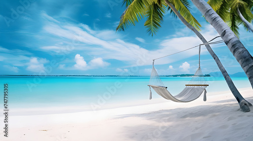 Beautiful Tropical beach at exotic panorama as summer landscape wallpaper.