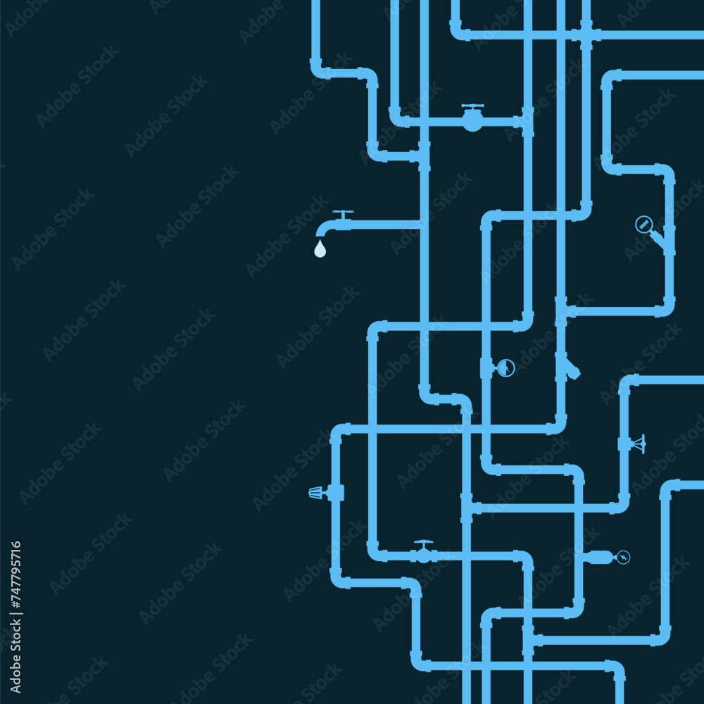 Water pipe system with valves, design for plumbing repair and service Water pipe system with valves, design for plumbing repair and service