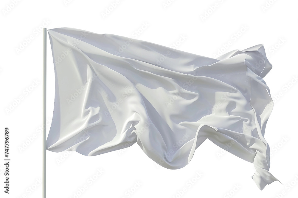 White Waving Flag on Transparent Background.
