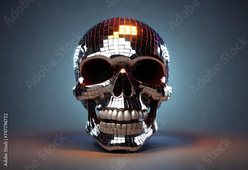 an evil dead death skull made of mirror pieces similar to a disco ball © freelanceartist