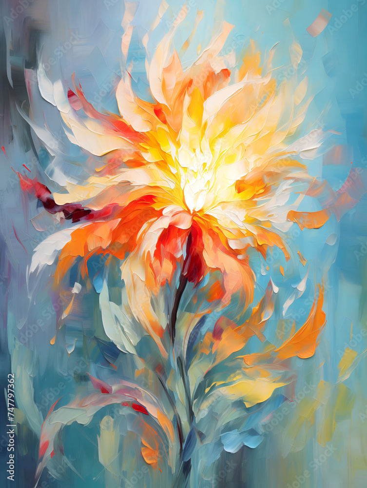 Incredible magical flower. Oil painting in impressionism style.