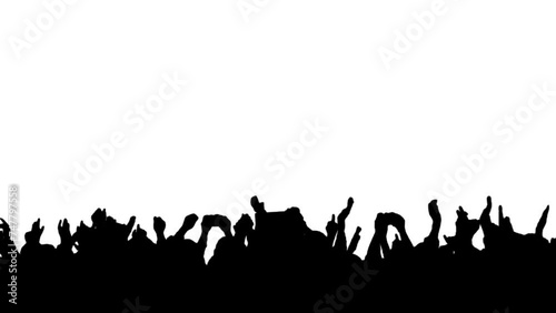 Crowd silhouette of people at a club concert or sports event. Black and White for compositing and presentation. Alpha matte isolated. photo
