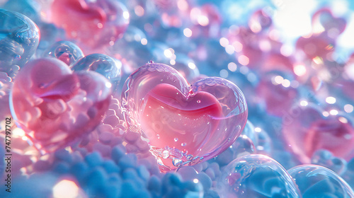 Love and Valentines Day Concept, Heart Shapes and Romantic Bokeh Lights, Festive Background with Pink and Red Tones