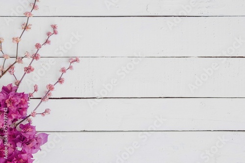 Floral Branches White Wood Background