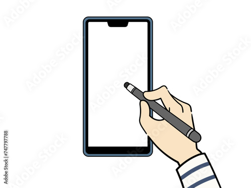 スマホをタッチペンで操作する男性の手
