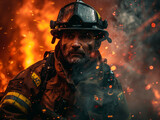 A photo of a determined firefighter, possibly in his late 30s