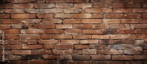 A close-up view showing a section of a weathered brown brick wall with several missing mortar joints, creating gaps between the bricks.