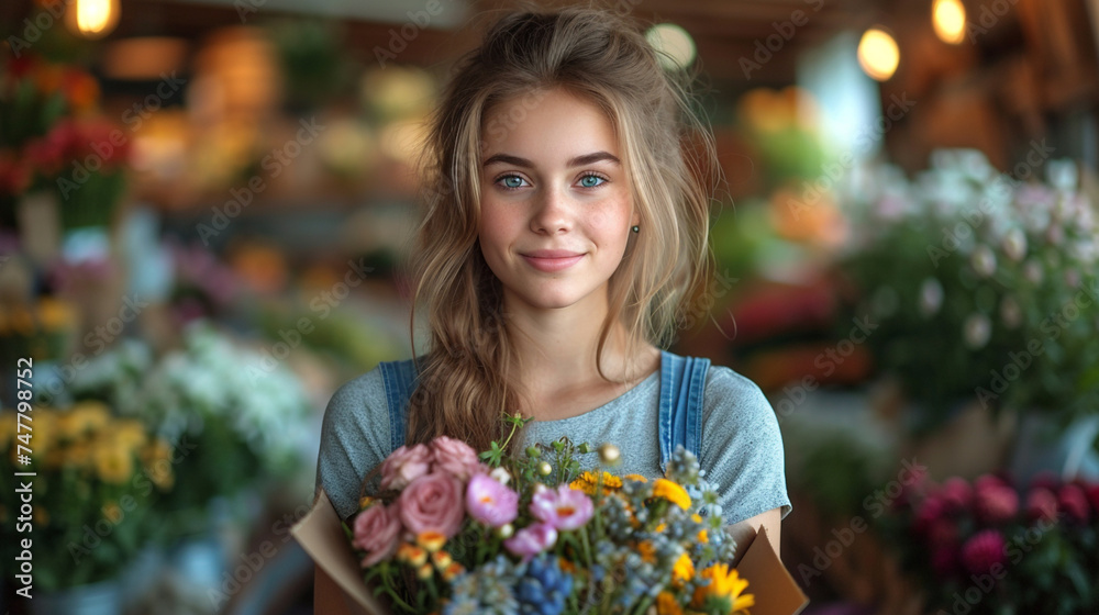 Woman Holding Bunch of Flowers