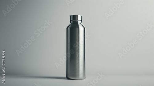  A minimalist water bottle with a frosted glass exterior, captured in soft light against a white backdrop, emanating a sense of purity and tranquility