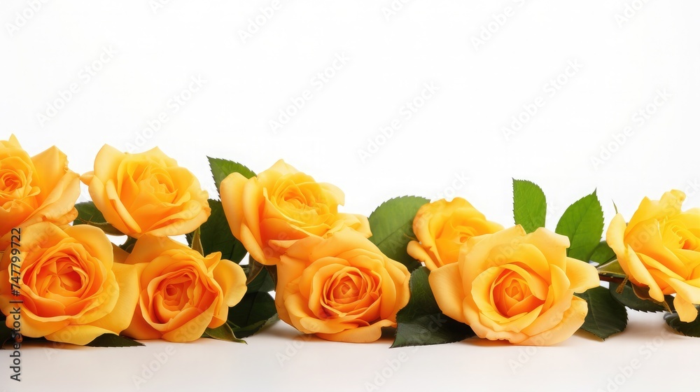 Beautifull and fresh orange roses isolated on white background. Copy space