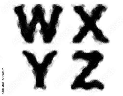 ハーフトーンのアルファベットのセット　W X Y Z