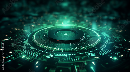 Abstract futuristic background in mint colors. Digital technologies, the future of innovative communications. Abstract microcircuits and processors. Bokeh effect. AI generative