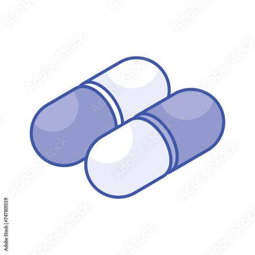 Trendy isometric vector of capsules, antibiotic capsules, icon of medical drugs