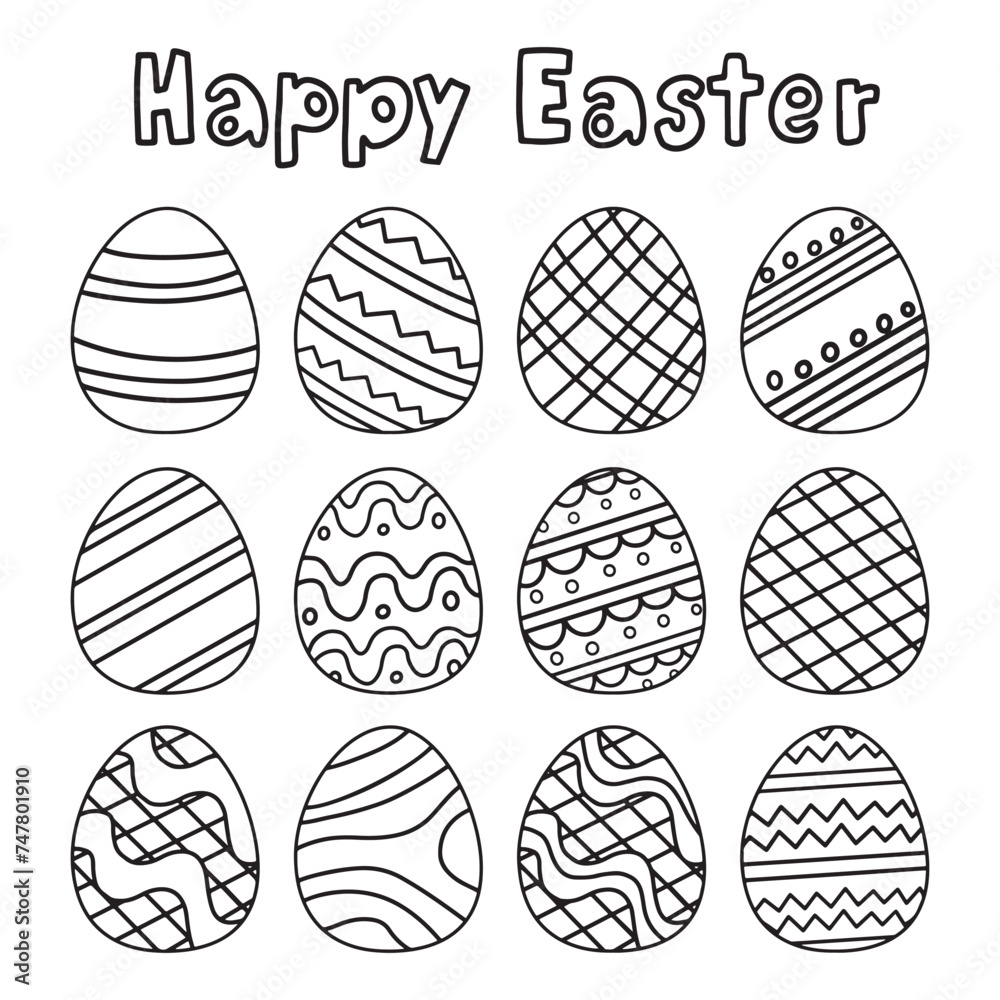 set of Easter egg outline vector coloring illustration