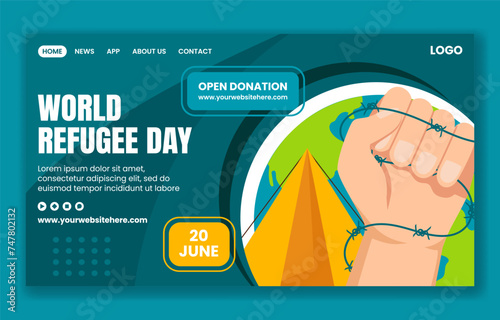 Refugee Day Social Media Landing Page Cartoon Hand Drawn Templates Background Illustration