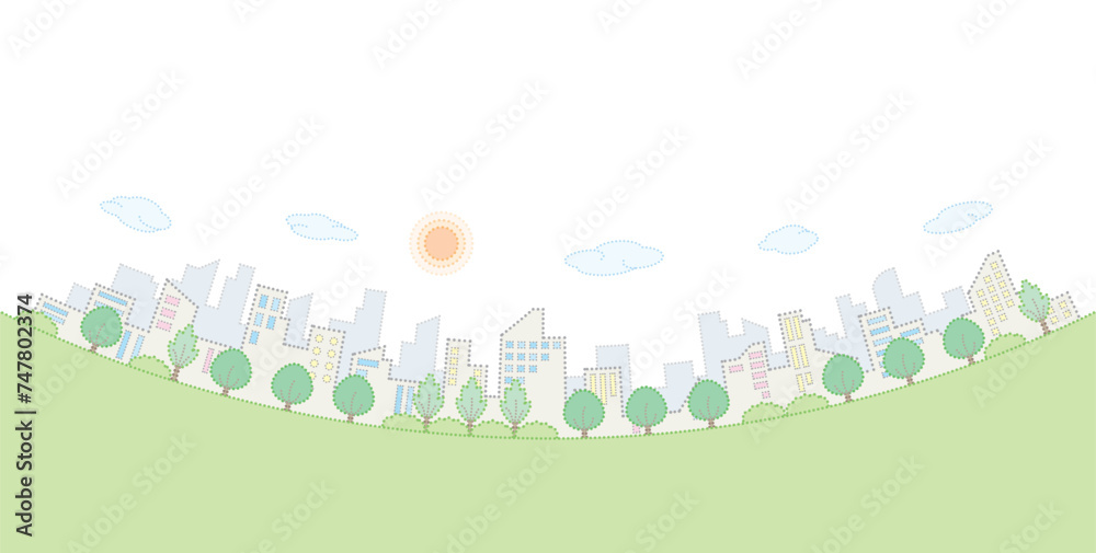 新緑の街並み. 点画のベクターイラスト. 新緑の街並み. 点画のベクターイラスト.