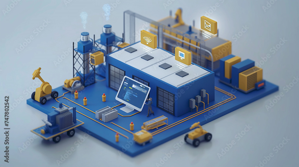 Isometric 3D render of a business city with buildings, factories, and urban architecture Isometric 3D render of a business city with buildings, factories, and urban architecture