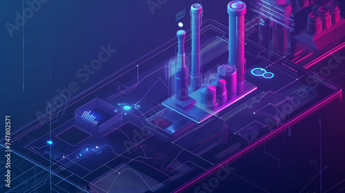 Isometric 3D render of a business city with buildings, factories, and urban architecture