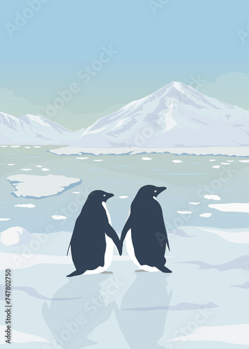 couple of pinguin in snow island