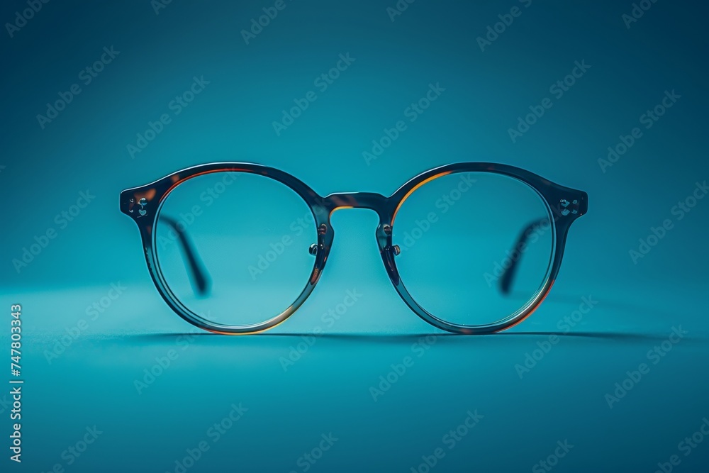 Glasses on blue background, ophthalmology Glasses on blue background, ophthalmology