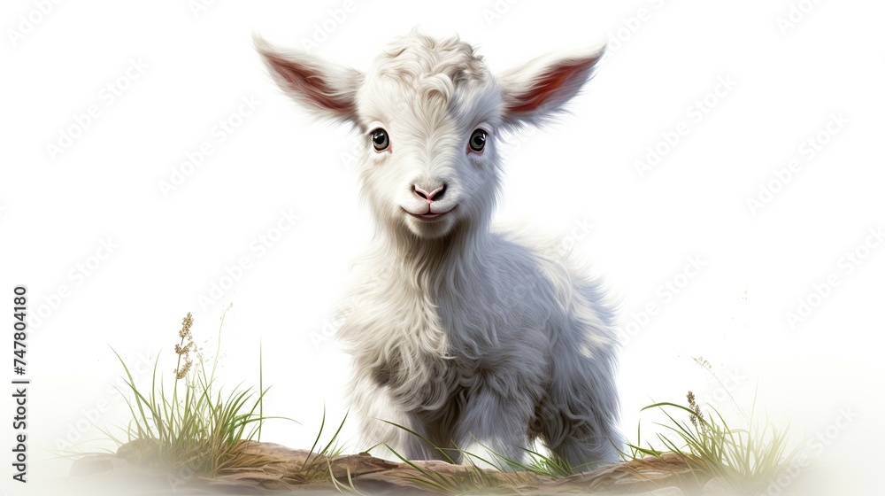 illustration of cute white furry goat kid isolated on white background illustration of cute white furry goat kid isolated on white background