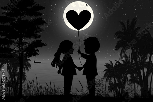 cute couple silhouette landscape