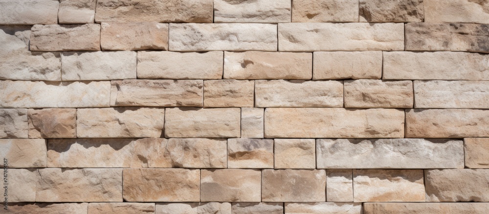 This close-up shot showcases a wall constructed entirely of stone bricks, likely made from high-quality travertine or thermolith. This close-up shot showcases a wall constructed entirely of stone bricks, likely made from high-quality travertine or thermolith.