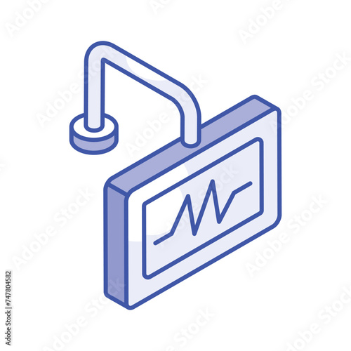 Heart health palpitation monitoring, icon of ecg monitor in isometric design