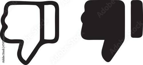 Minimalist icon, thumbs down symbol, black silhouette, negative feedback, dislike button, social media elemen