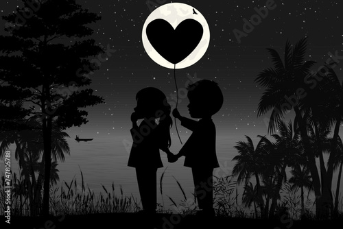cute couple silhouette landscape