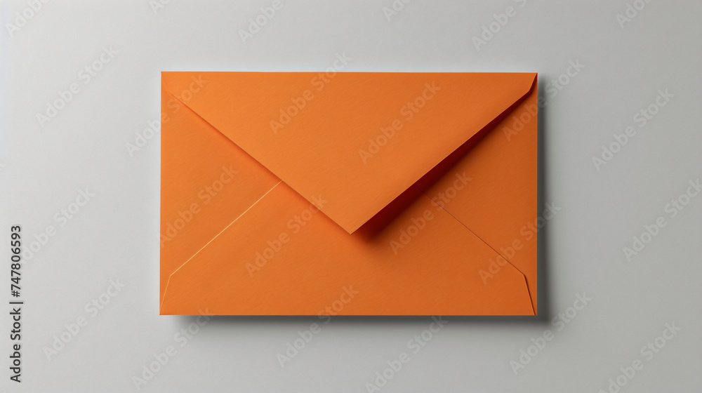 Overhead photo of bright orange envelope isolated on the grey background Overhead photo of bright orange envelope isolated on the grey background