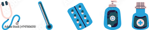 illustration set of medical supplies for health care and doctoral