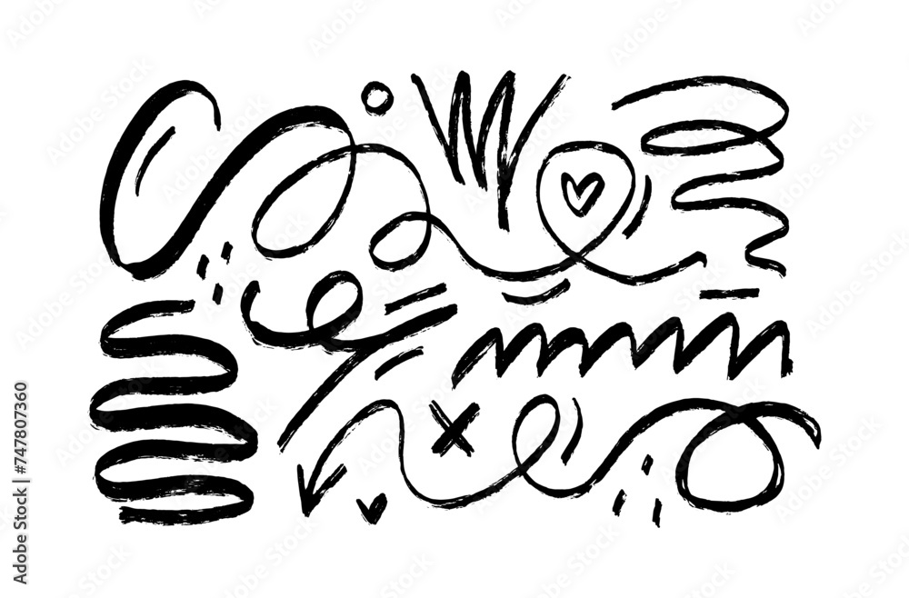 Wavy and swirled brush strokes vector pattern. Black paint freehand scribbles, abstract ink background. Brushstrokes, smears, lines, squiggle pattern. Abstract grunge scrawls wallpaper design