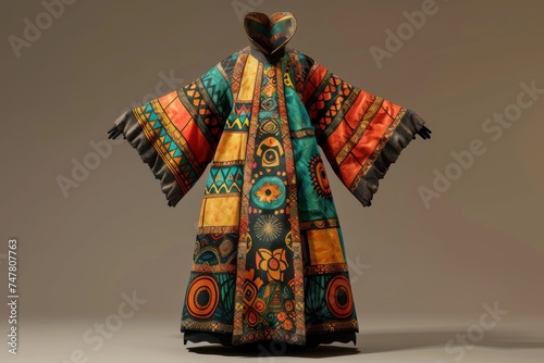 3D model featuring a stylish kimono cardigan with bold geometric patterns
