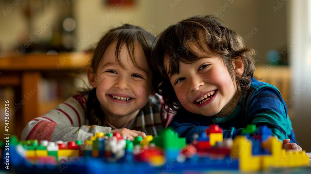 Autistic boy and girl learning and playing together, autism day celebration, Ai Generated Images Autistic boy and girl learning and playing together, autism day celebration, Ai Generated Images