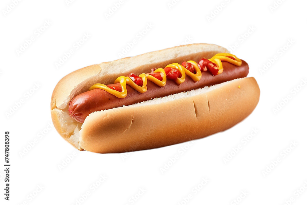 Delicious hot dog with mustard and ketchup, in transparent background. Hot dogs PNG