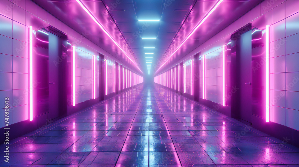 Futuristic Neon Corridor, Abstract Modern Design with Vibrant Lights, Sci-Fi Architecture Concept Futuristic Neon Corridor, Abstract Modern Design with Vibrant Lights, Sci-Fi Architecture Concept
