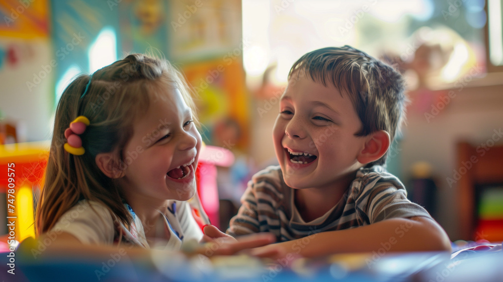 Autistic boy and girl learning and playing together, autism day celebration, Ai Generated Images Autistic boy and girl learning and playing together, autism day celebration, Ai Generated Images