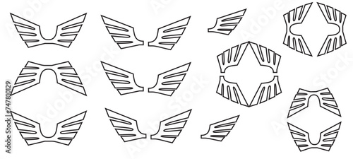 Wings icons. Wings badges. Collection wings badges. Vector illustration.