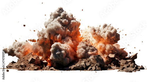 Dynamite Explosion Breaking Rocks Isolated On PNG OR Transparent Background.
