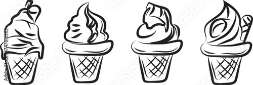 Ice cream Icon Collection. black and white line art