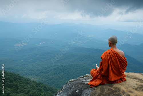 A monk meditating on top of a mountain, symbolizing the purification of the mind