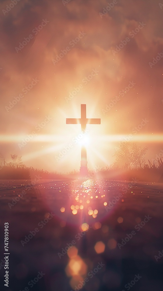 good friday cross background with sun flare