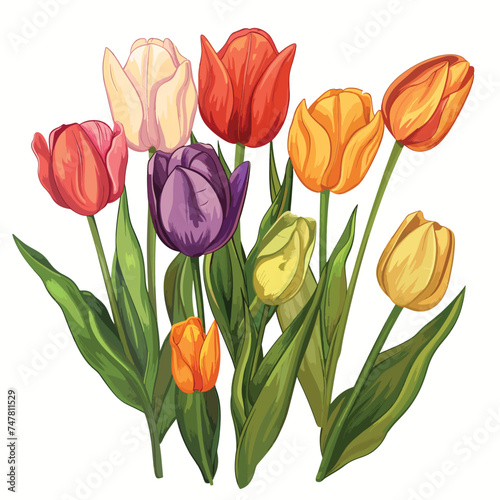 Bouquet of multicolored tulips isolated on white background.
