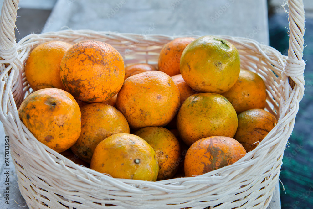 Close-up of orange fruit in basket