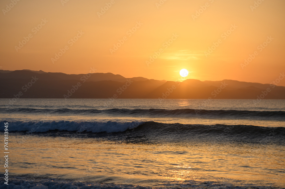 winter sunset on the Mediterranean sea against the backdrop of mountains 4