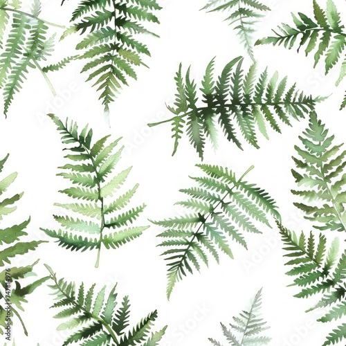 Watercolor Ferns, Delicate fern leaves on white background
