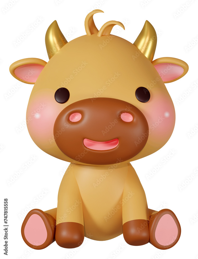 Naklejka premium 3D rendering illustration, cute ox among zodiac signs