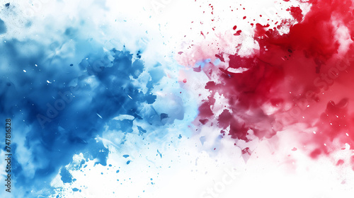 Labor day Red  White and Blue colored dust explosion background. Splash of American flag colors smoke dust on white background  Independence Day  Memorial Day patriotic abstract pattern