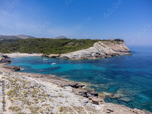 pleasure boats at anchor , protected natural area, capdepera, Mallorca, Balearic Islands, Spain